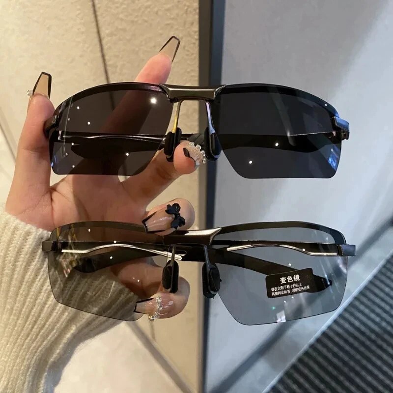 Cycling Glasses - Photochromic Half Frame Sunglasses Men Driving